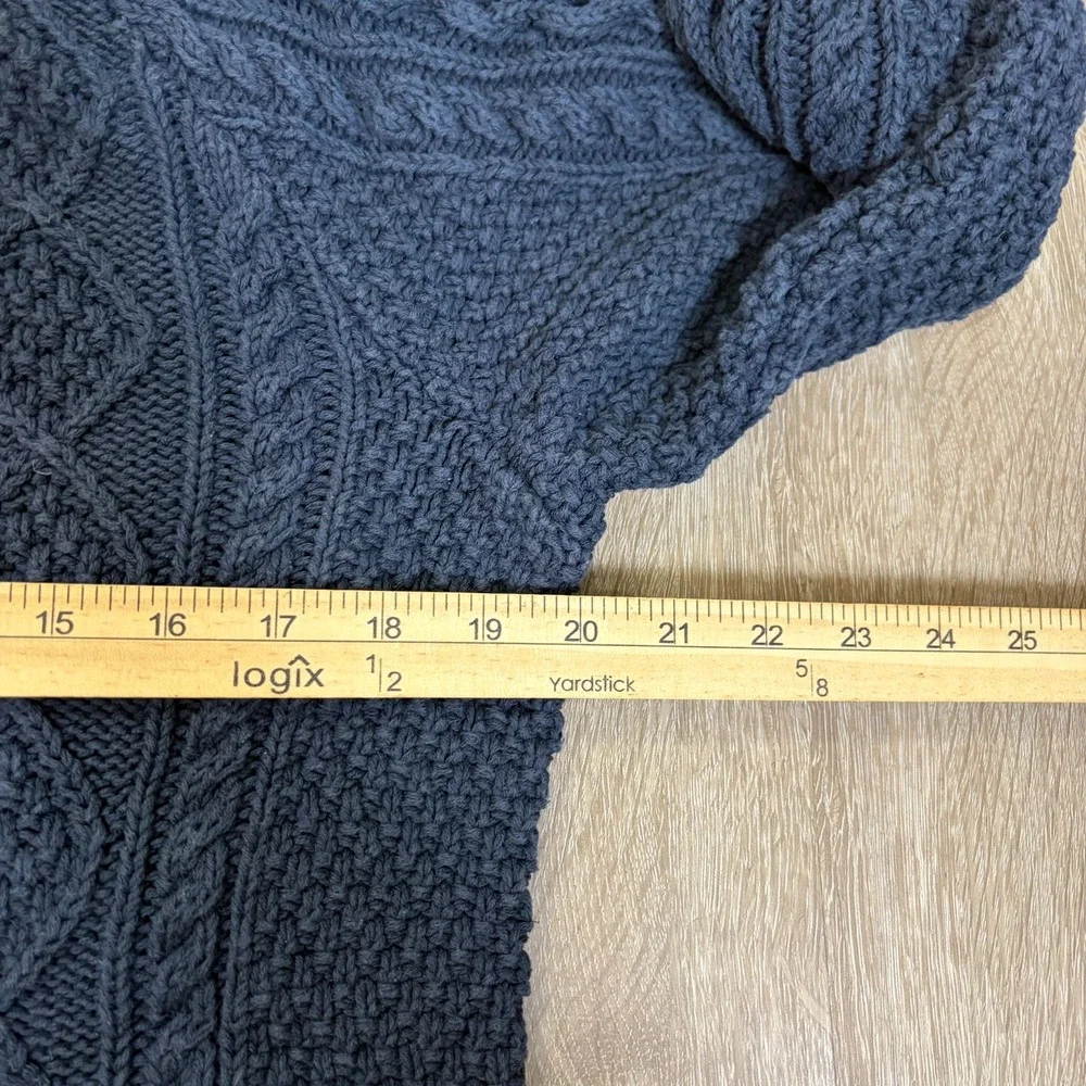 LL Bean Signature Cable Knit Fishermans Sweater Mens Small Blue Navy Cotton